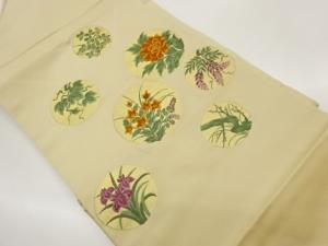 丸文に牡丹・桔梗・菖蒲模様織出し名古屋帯